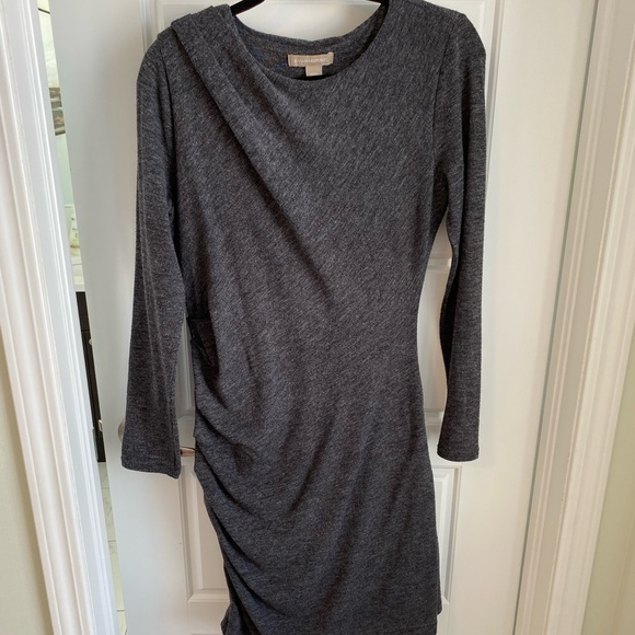 Asymmetrical Grey Sweater Dress with Ruching - Picture 2 of 7